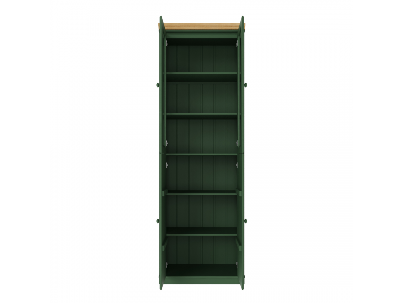 Estante Biblioteca 220 cm com duas portas de madeira e duas portas de vidro na cor verde com cera | Coleção Biblioteca